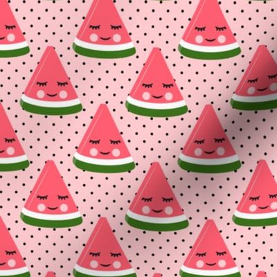 happy watermelon - pink on black polka dots