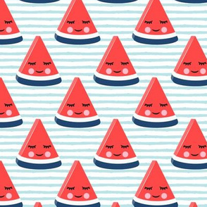 happy watermelon - red on blue stripes