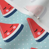 happy watermelon - red on blue polka dots