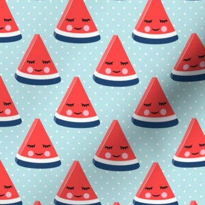 happy watermelon - red on blue polka dots