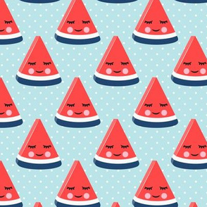 happy watermelon - red on blue polka dots