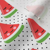 happy watermelon - red on black polka dots