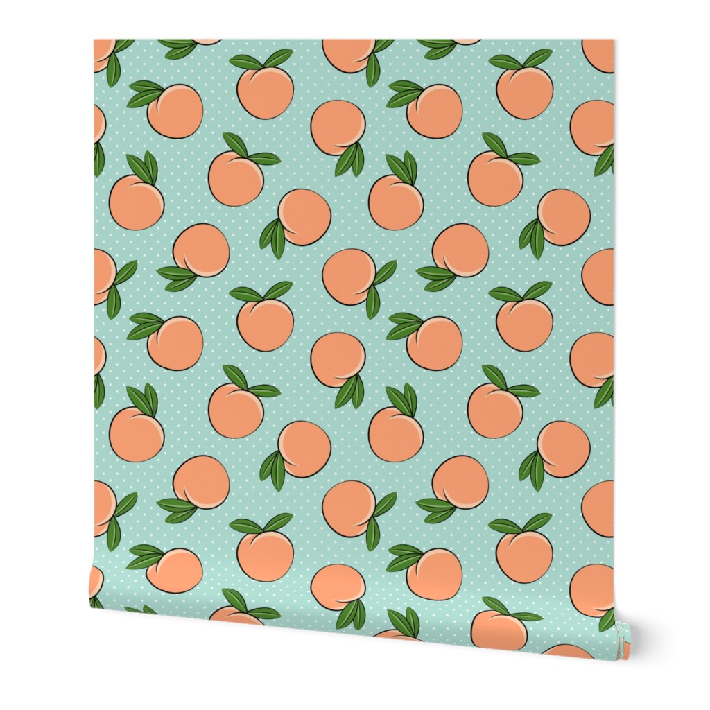 peaches - polka dots on aqua