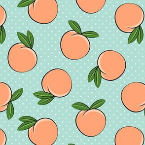 peaches - polka dots on aqua