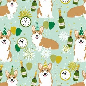 corgi new years eve dog breed party fabric mint