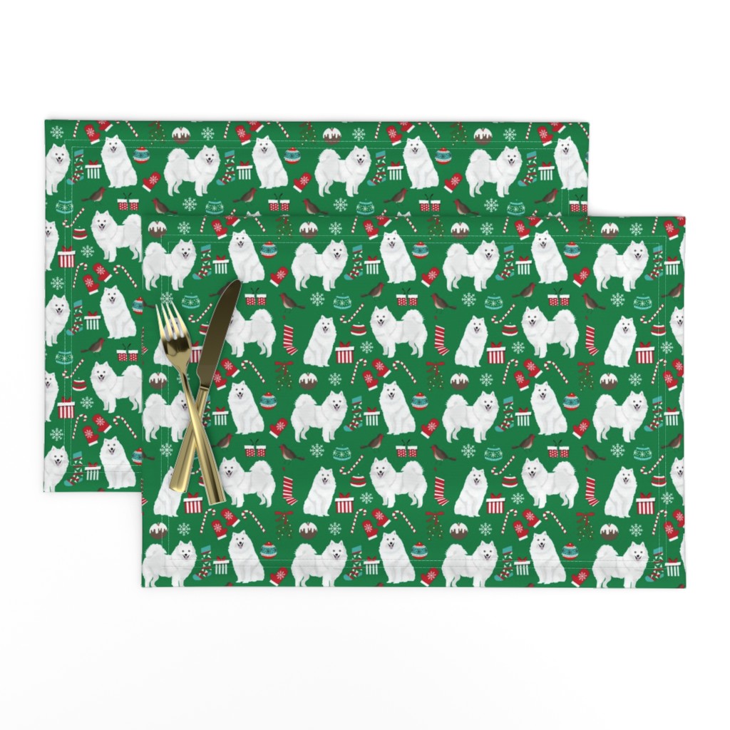 japanese spitz christmas fabric dog breed green