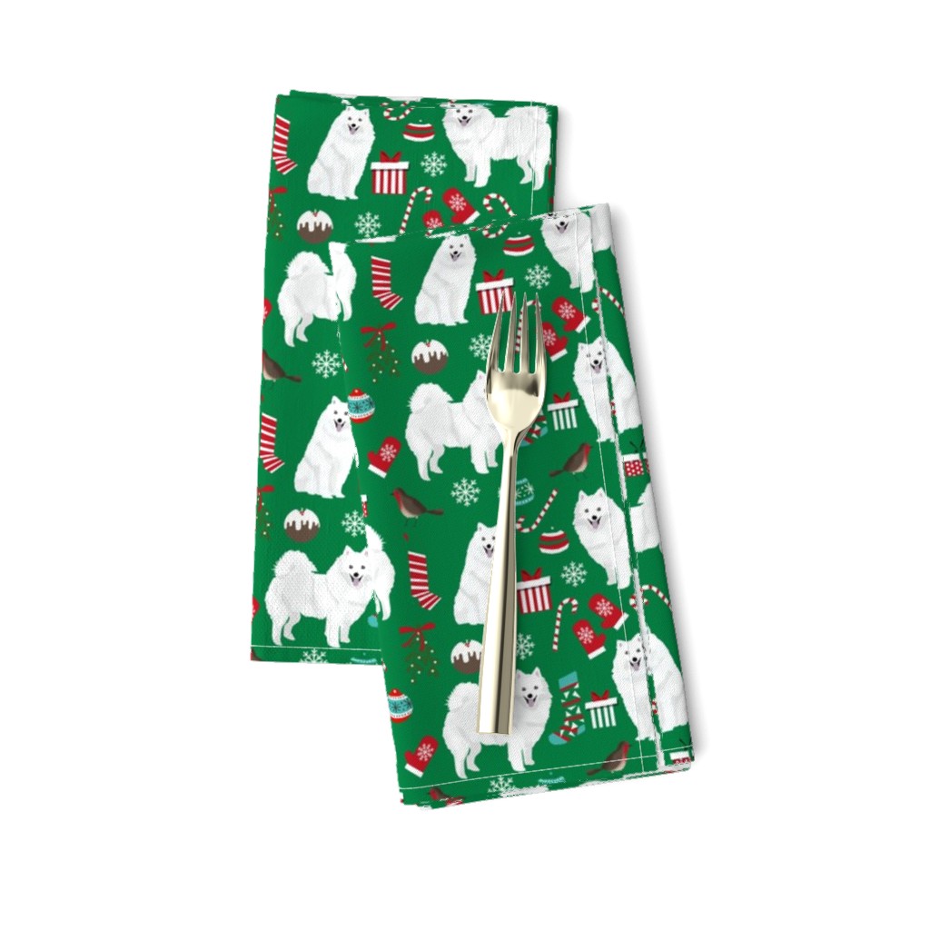 japanese spitz christmas fabric dog breed green