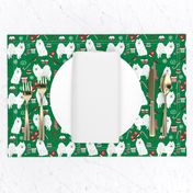 japanese spitz christmas fabric dog breed green