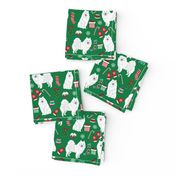 japanese spitz christmas fabric dog breed green