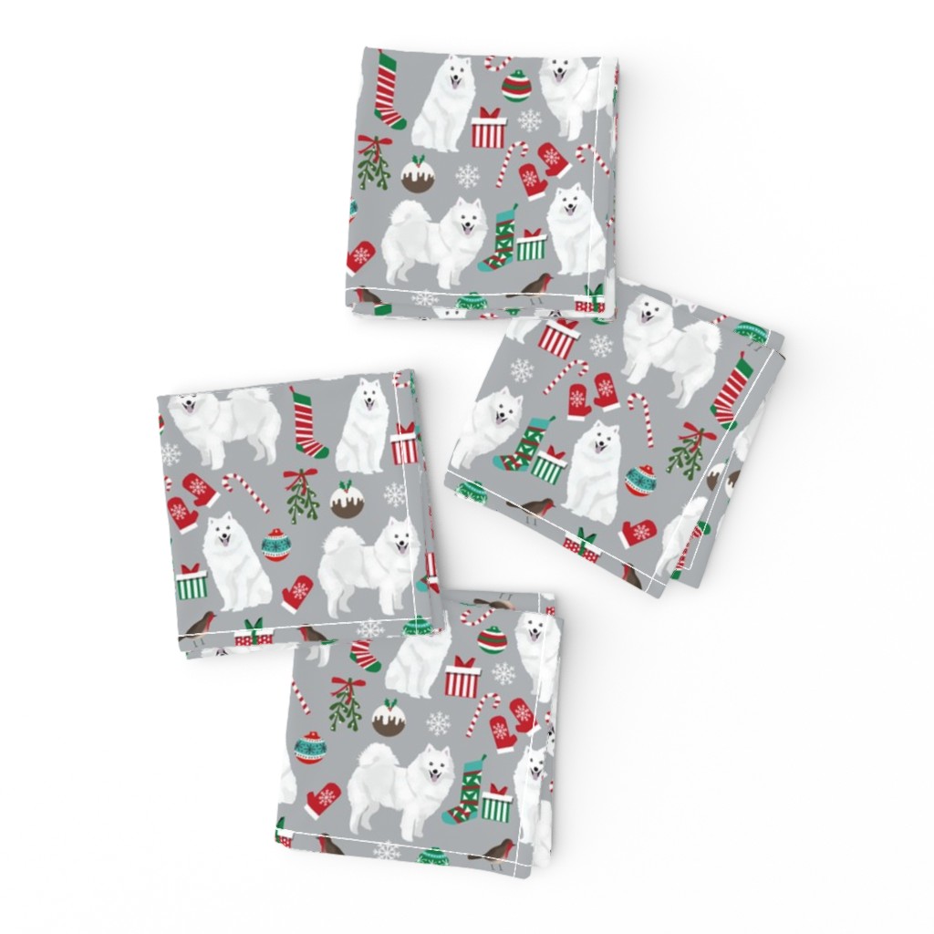 japanese spitz christmas fabric dog breed grey