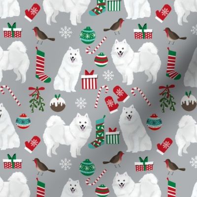 japanese spitz christmas fabric dog breed grey