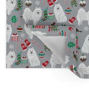 japanese spitz christmas fabric dog breed grey