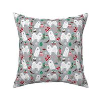 japanese spitz christmas fabric dog breed grey