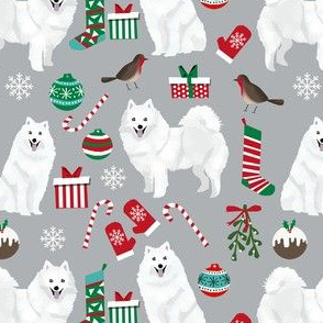 japanese spitz christmas fabric dog breed grey