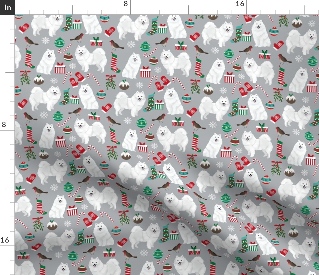 japanese spitz christmas fabric dog breed grey