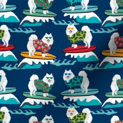japanese spitz surfing beach fabric dog breed navy