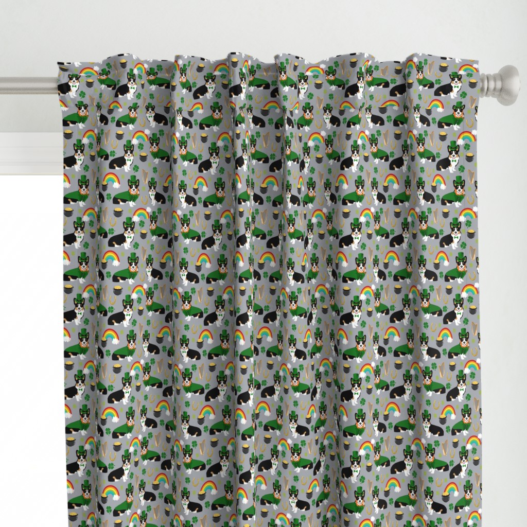 tricolored corgi leprechaun st patrick's day dog breed fabric grey