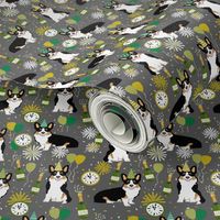 tricolored corgi new year's eve party day dog breed fabric grey