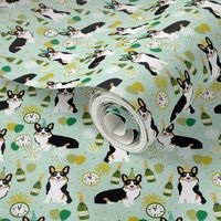 tricolored corgi new year's eve party day dog breed fabric mint