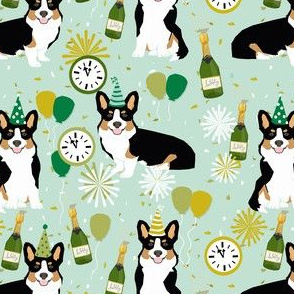 tricolored corgi new year's eve party day dog breed fabric mint