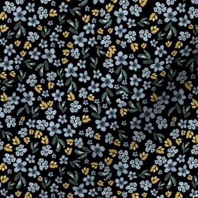 6" Western Autumn Blue and Gold Florals Black