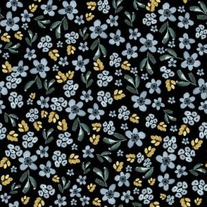 6" Western Autumn Blue and Gold Florals Black