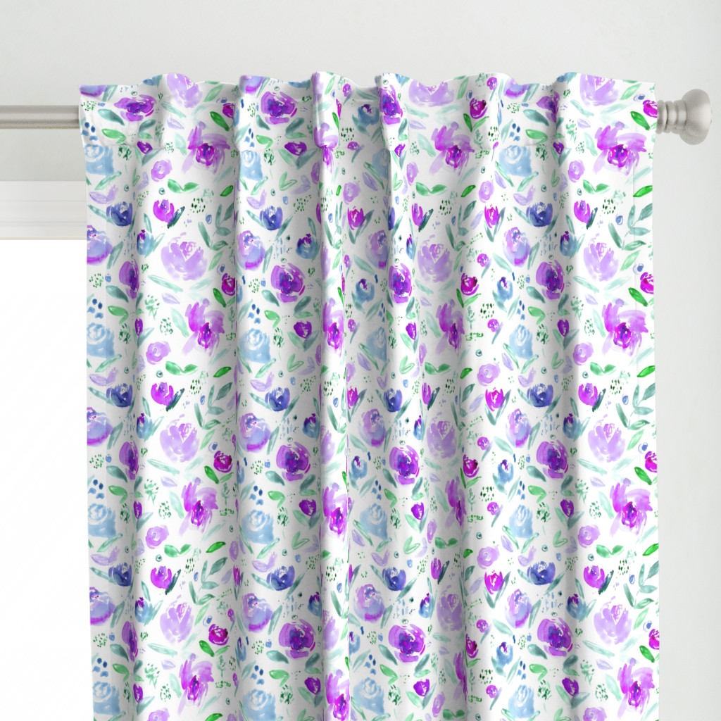 Sweet garden in purple and blue || watercolor floral pattern 