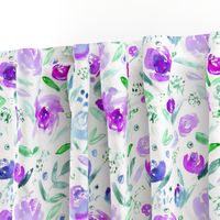 Sweet garden in purple and blue || watercolor floral pattern 