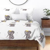 Baby Boy Elephant with Crown and Stars Pillow