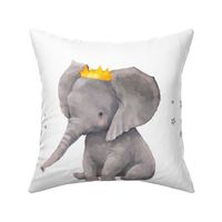 Baby Boy Elephant with Crown and Stars Pillow