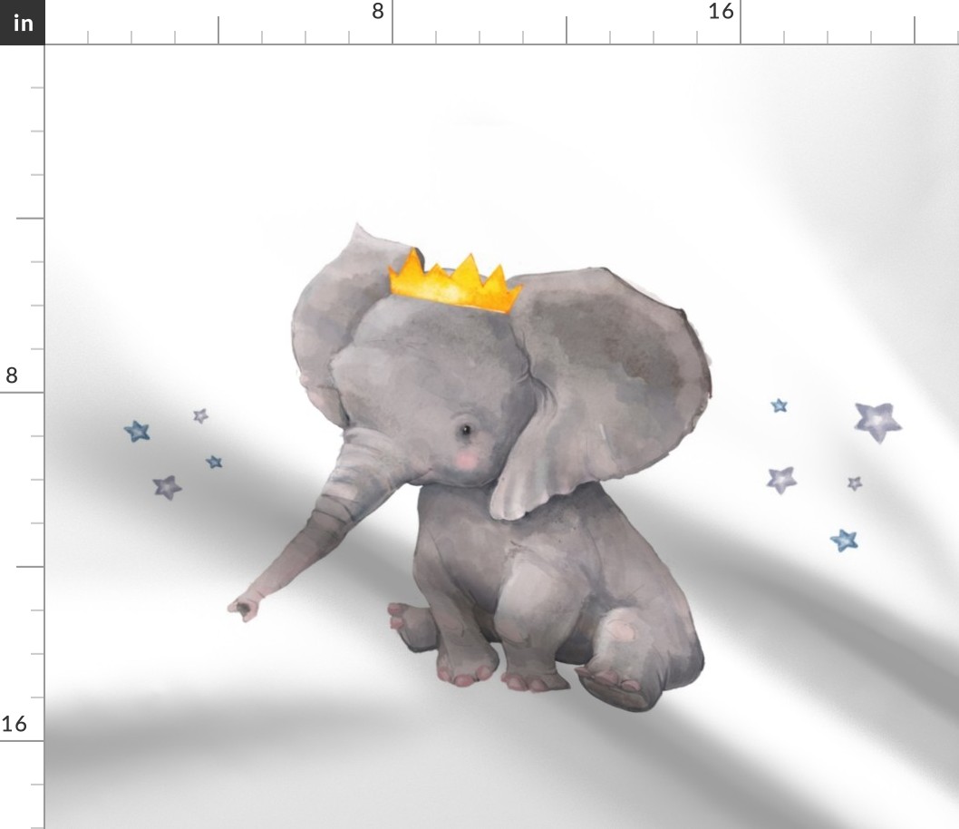 Baby Boy Elephant with Crown and Stars Pillow