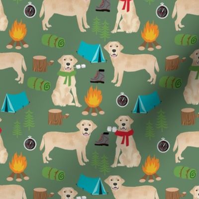 yellow labrador camping outdoors dog breed fabric green