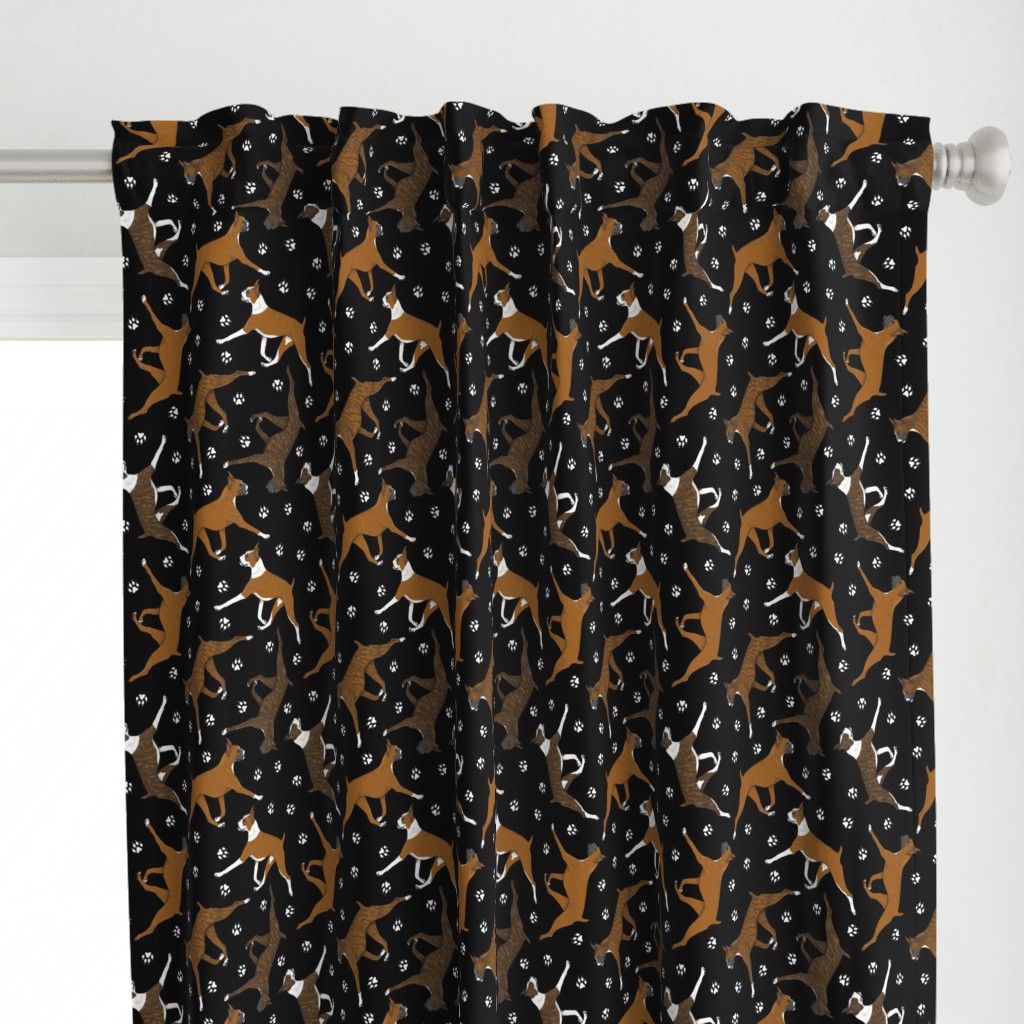 Trotting Boxers and paw prints - black