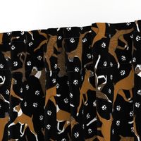 Trotting Boxers and paw prints - black