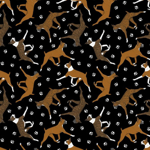 Trotting Boxers and paw prints - black
