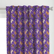 Trotting Shiba Inu and paw prints - purple