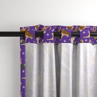 Trotting Shiba Inu and paw prints - purple