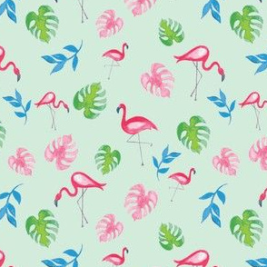 Tropical Flamingos in Aqua
