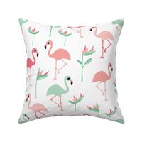 Birds of paradise botanical flower garden and flamingo beach Hawaii summer theme pink mint jumbo