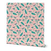 Birds of paradise botanical flower garden Hawaii summer theme pink blue jumbo