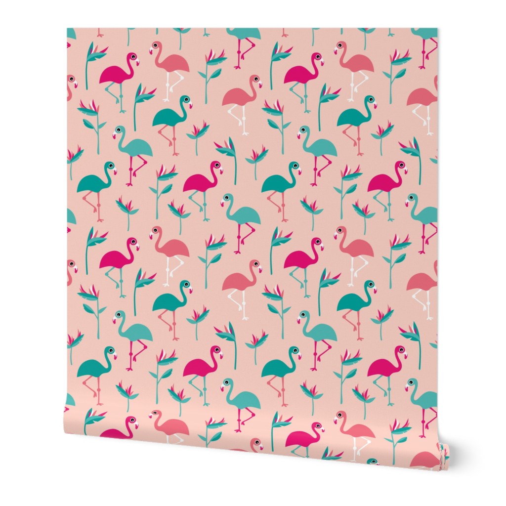 Birds of paradise botanical flower garden and flamingo beach Hawaii summer theme pink jumbo