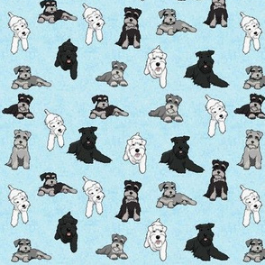 Cartoon Schnauzers on Blue Cloudy Background Small