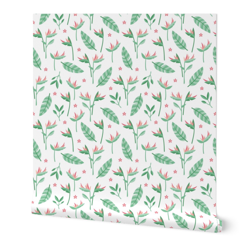 Birds of paradise botanical flower garden Hawaii summer theme pink mint