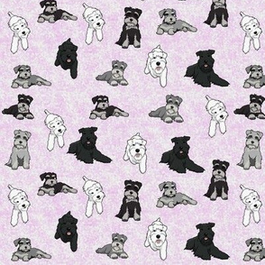 Cartoon Schnauzers on  Pink Cloudy Background small