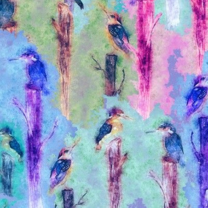 SMALL watercolor kingfisher birds tweet talk lavender blue psmge