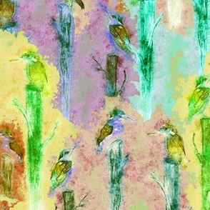 small watercolor kingfisher birds tweet talk yellow green q11 psmge