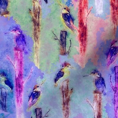 small watercolor kingfisher birds tweet talk purple violet PSMGE