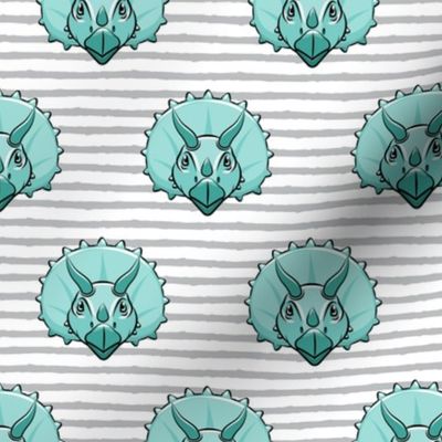 Triceratops - teal on grey stripes - dinosuar