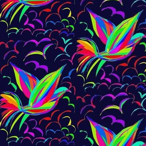  A Flight of Fantasy Rainbow Birds on Blackberry