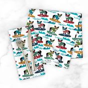 boston terrier surfing dog breed fabric pet lover fabrics white